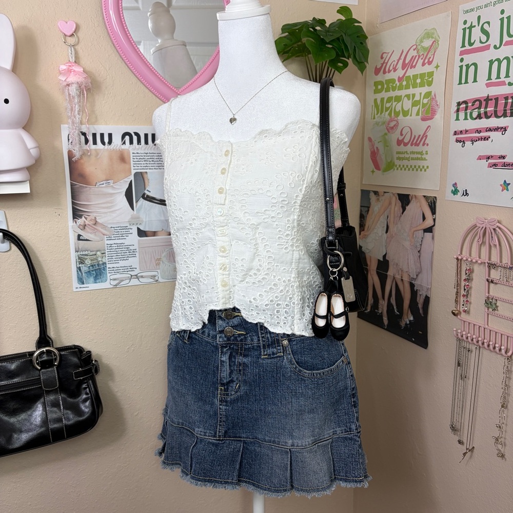 White Eyelet Lace Button-Front Camisole
